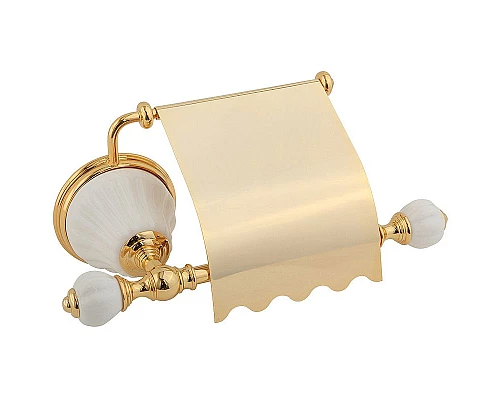 Купить Держатель туалетной бумаги Migliore Olivia 17450 с крышкой Золото Белый в магазине сантехники Santeh-Crystal.ru