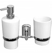 Дозатор для жидкого мыла WasserKRAFT K-28189 со стаканом для зубных щеток Хром Белый