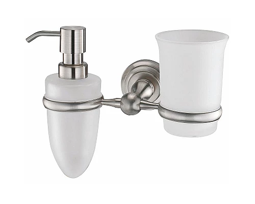Купить Дозатор для жидкого мыла WasserKRAFT Ammer K-7089 со стаканом для зубных щеток Хром матовый в магазине сантехники Santeh-Crystal.ru