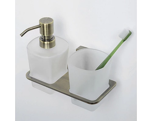 Приобрести Дозатор для жидкого мыла WasserKRAFT Exter K-5289 со стаканом для зубных щеток Светлая бронза в магазине сантехники Santeh-Crystal.ru