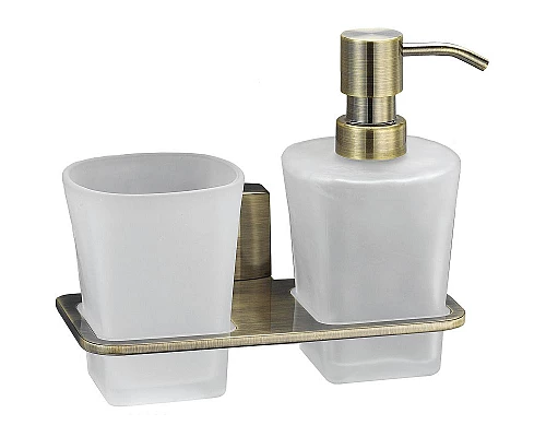 Приобрести Дозатор для жидкого мыла WasserKRAFT Exter K-5289 со стаканом для зубных щеток Светлая бронза в магазине сантехники Santeh-Crystal.ru