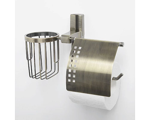 Купить Держатель туалетной бумаги и освежителя воздуха WasserKRAFT Exter K-5259 с крышкой Светлая бронза в магазине сантехники Santeh-Crystal.ru