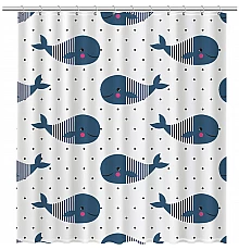 Шторка для ванны Fixsen Design Drop FX-1508 180х200 Белая с синими китами