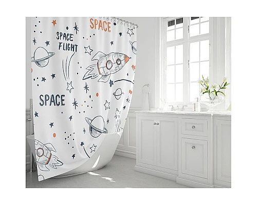 Приобрести Шторка для ванны Fixsen Design Space FX-2508 180х200 Белая с узорами в магазине сантехники Santeh-Crystal.ru