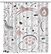 Шторка для ванны Fixsen Design Africa FX-2510 180х200 Белая с животными