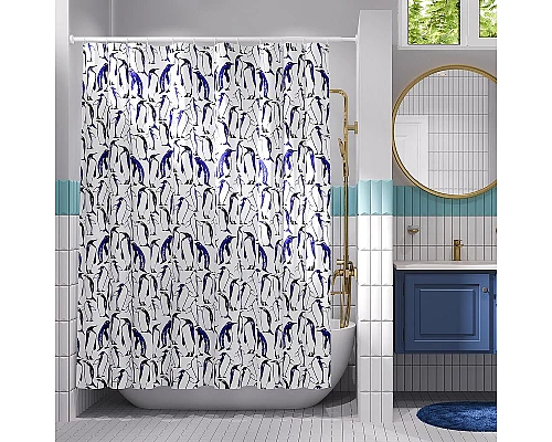 Приобрести Штора для ванны WasserKRAFT Berkel 180х200 SC-49101 Пингвины в магазине сантехники Santeh-Crystal.ru