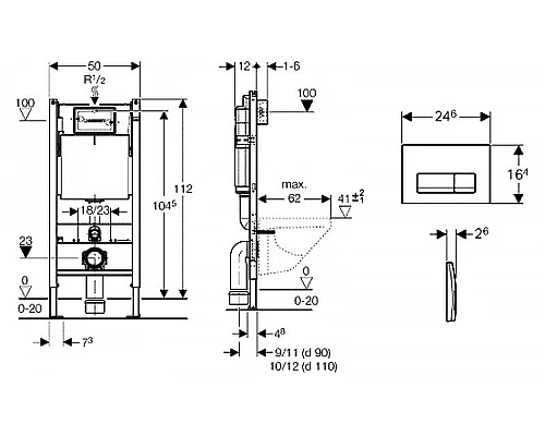 Заказать Инсталляция Geberit Duofix Plattenbau Delta UP100 458.125.21.1 для унитаза с клавишей смыва Хром в магазине сантехники Santeh-Crystal.ru