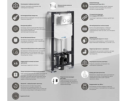 Купить Инсталляция WasserKRAFT Aller 10TLT.010.ME.CH01 для унитаза с клавишей смыва Хром в магазине сантехники Santeh-Crystal.ru