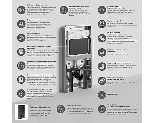 Приобрести Инсталляция WasserKRAFT Naab 86TLT.040.SE.BL для унитаза Черная в магазине сантехники Santeh-Crystal.ru