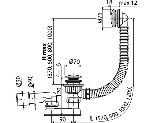 Купить Слив-перелив Alcaplast A504CKM-100 Click-Clack Хром в магазине сантехники Santeh-Crystal.ru