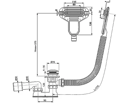 Приобрести Слив-перелив Alcaplast A516CKM Click-Clack Хром в магазине сантехники Santeh-Crystal.ru