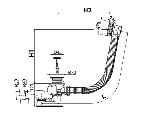 Заказать Слив-перелив Alcaplast AG210125160 (A55KNEW) полуавтомат Хром в магазине сантехники Santeh-Crystal.ru
