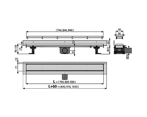 Приобрести Душевой лоток Alcaplast Fit and Go Wall APZ23-DOUBLE9-750 с решеткой Хром / полая под плитку в магазине сантехники Santeh-Crystal.ru
