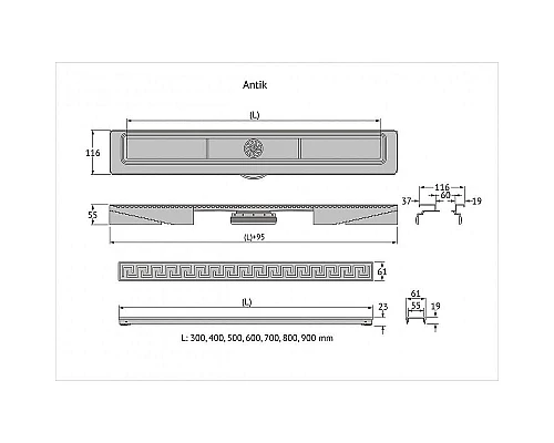 Купить Душевой лоток Berges B1 Antik 700 092125 с решеткой Золото глянец в магазине сантехники Santeh-Crystal.ru