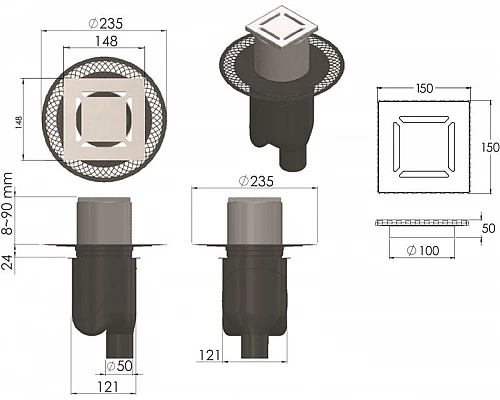 Купить Душевой трап Berges Platz Norma 150x150 091059 с решеткой Хром в магазине сантехники Santeh-Crystal.ru