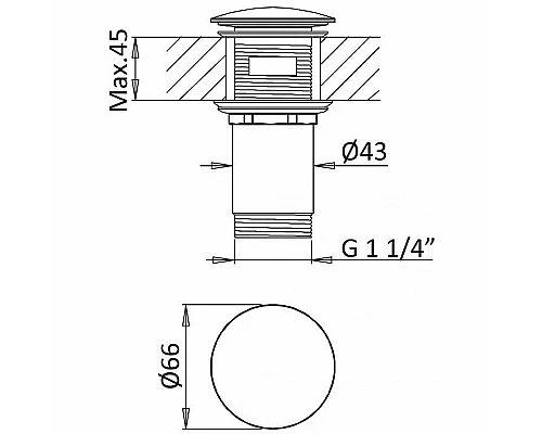 Донный клапан Cezares Czr CZR-B-SOC-NOP click-clack Черный матовый