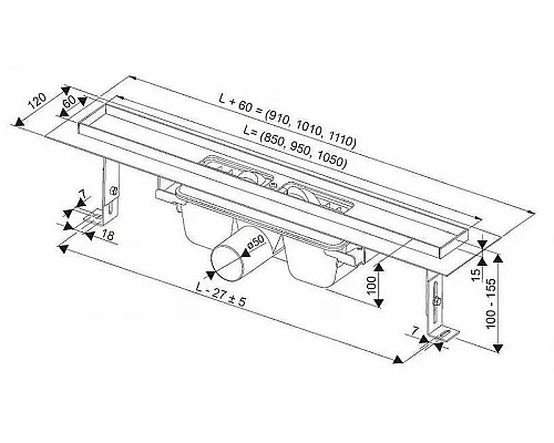 Купить Душевой лоток Ravak Zebra OZ 105 X01393 с решеткой Хром в магазине сантехники Santeh-Crystal.ru