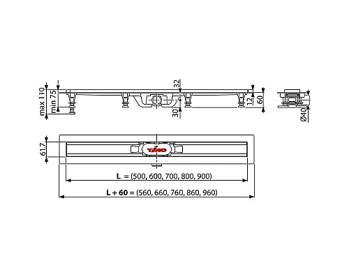 Заказать Душевой лоток Timo Eco 70 SP10-700 из пластика с порогами из нержавеющей стали в магазине сантехники Santeh-Crystal.ru