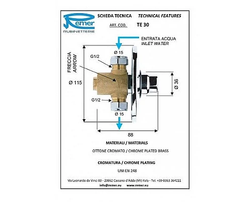 Купить Запорный вентиль Remer TE30 Tempor порционный Хром в магазине сантехники Santeh-Crystal.ru