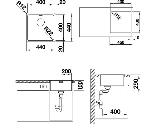 Приобрести Кухонная мойка Blanco Andano 400-IF 522957 Нержавеющая сталь с зеркальной полировкой в магазине сантехники Santeh-Crystal.ru