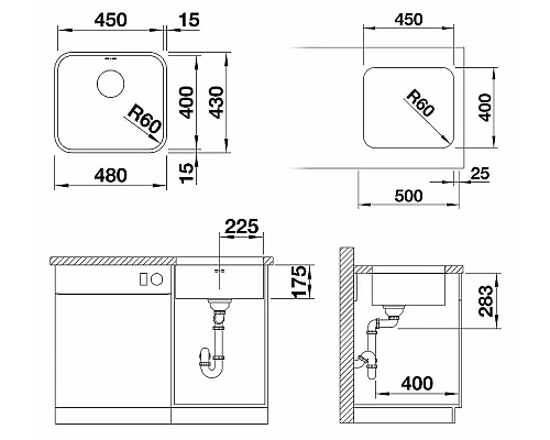 Купить Кухонная мойка Blanco Supra 450-U 518203 Нержавеющая сталь полированная в магазине сантехники Santeh-Crystal.ru