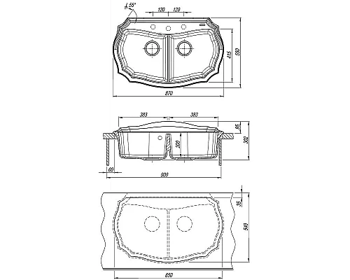 Приобрести Кухонная мойка Florentina Эмилия-870 20.365.F0870.202 Шампань в магазине сантехники Santeh-Crystal.ru
