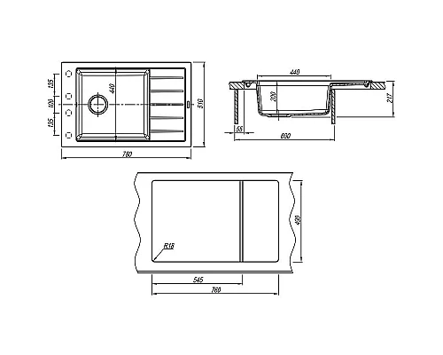 Купить Кухонная мойка Florentina Липси-780Р 20.275.D0780.302 Антрацит в магазине сантехники Santeh-Crystal.ru