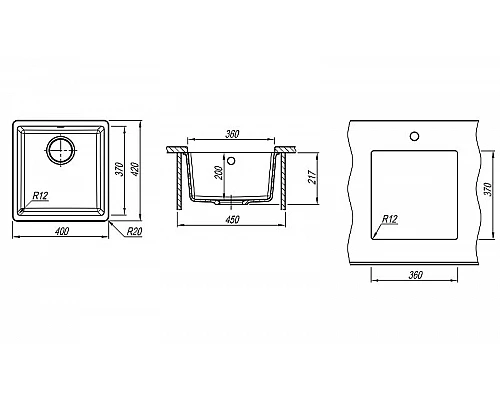 Приобрести Кухонная мойка Florentina Вега-360 22.310.B0360.102 Черная в магазине сантехники Santeh-Crystal.ru