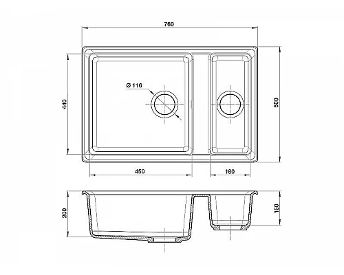 Заказать Кухонная мойка GranFest Level GF-LV-760K Графит в магазине сантехники Santeh-Crystal.ru