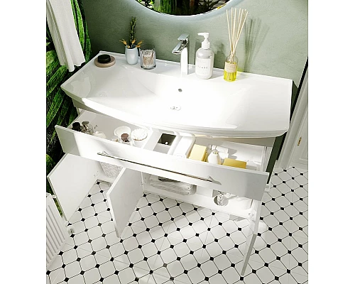 Приобрести Тумба под раковину 1MarKa Lina New 105Н У94492 Белый глянец в магазине сантехники Santeh-Crystal.ru