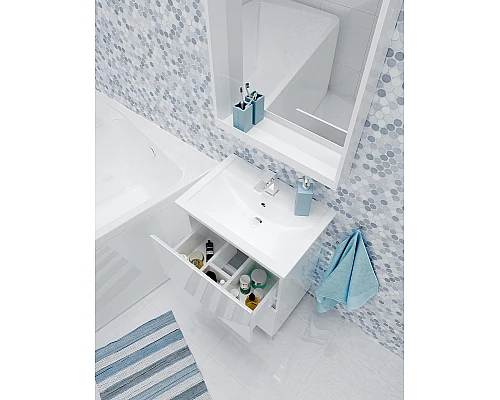 Купить Тумба под раковину 1MarKa New Aris 60Н Ц0000019917 Белый глянец в магазине сантехники Santeh-Crystal.ru