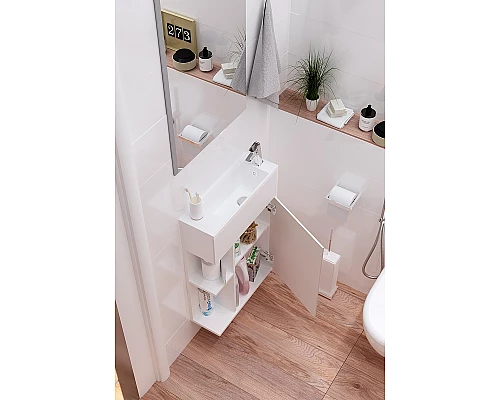 Приобрести Тумба с раковиной 1MarKa Stretto 50П У94716 подвесная Белый глянец в магазине сантехники Santeh-Crystal.ru