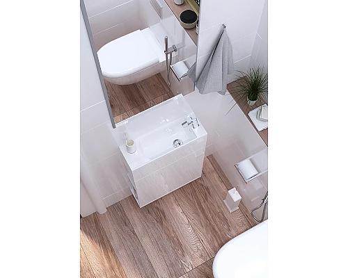Приобрести Тумба с раковиной 1MarKa Stretto 50П У94716 подвесная Белый глянец в магазине сантехники Santeh-Crystal.ru