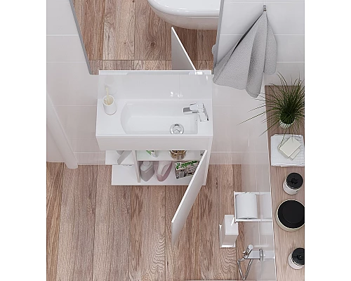 Приобрести Тумба с раковиной 1MarKa Stretto 50П У94716 подвесная Белый глянец в магазине сантехники Santeh-Crystal.ru