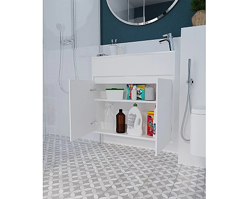 Купить Тумба с раковиной 1MarKa Stretto 80П У92325 подвесная Белый глянец в магазине сантехники Santeh-Crystal.ru