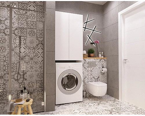 Приобрести Шкаф пенал 1MarKa Wall 67 У79528 над стиральной машиной Белый глянцевый в магазине сантехники Santeh-Crystal.ru