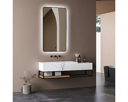 Зеркало Abber See 60 AG6114SWHB с подсветкой Черное с бесконтактным выключателем с диммером с подогревом и часами