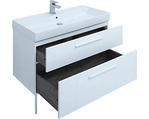 Купить Тумба под раковину Aquanet Nova 100 249922 подвесная Белая глянцевая в магазине сантехники Santeh-Crystal.ru