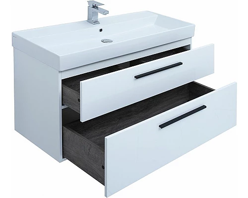 Купить Тумба под раковину Aquanet Nova 100 249922 подвесная Белая глянцевая в магазине сантехники Santeh-Crystal.ru