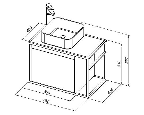 Приобрести Тумба под раковину Aquanet Nova Lite Loft 75L 261654 подвесная Дуб рошелье в магазине сантехники Santeh-Crystal.ru