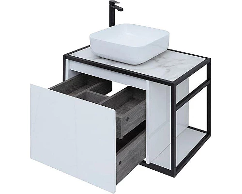 Приобрести Тумба под раковину Aquanet Nova Lite Loft 75L 261650 подвесная Белый глянец в магазине сантехники Santeh-Crystal.ru