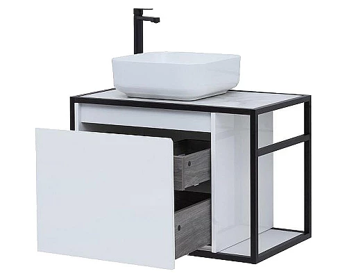 Приобрести Тумба под раковину Aquanet Nova Lite Loft 75L 261650 подвесная Белый глянец в магазине сантехники Santeh-Crystal.ru