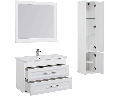 Купить Комплект мебели для ванной Aquanet Бостон 100 210628 подвесной Белый матовый в магазине сантехники Santeh-Crystal.ru