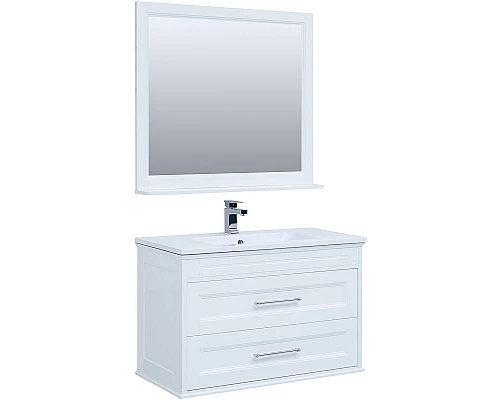 Приобрести Тумба с раковиной Aquanet Бостон 100 260666 подвесная Белый матовый в магазине сантехники Santeh-Crystal.ru