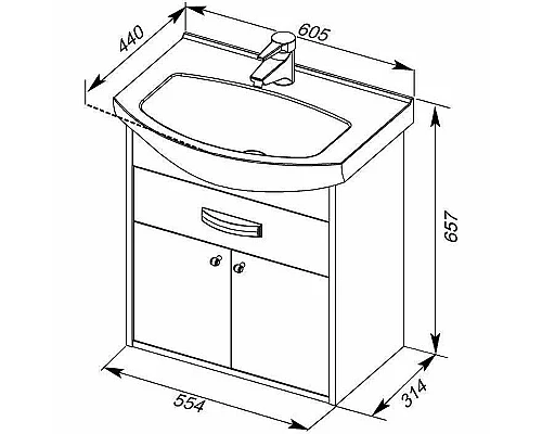 Заказать Тумба с раковиной Aquanet Грейс 60 212653 подвесная Дуб сонома Белая в магазине сантехники Santeh-Crystal.ru