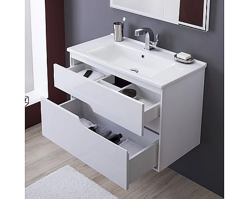 Купить Тумба с раковиной Aquanet Модена 100 212664 подвесная Белый глянец в магазине сантехники Santeh-Crystal.ru