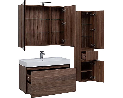 Заказать Комплект мебели для ванной Aquanet Нью-Йорк 100 211662 подвесной Шпон Орех в магазине сантехники Santeh-Crystal.ru