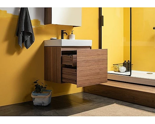 Купить Тумба с раковиной Aquanet Нью-Йорк 70 213935 подвесная Орех в магазине сантехники Santeh-Crystal.ru