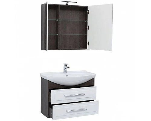 Заказать Тумба под раковину Aquanet Остин 85 200908 подвесная Белый глянец Дуб кантербери в магазине сантехники Santeh-Crystal.ru