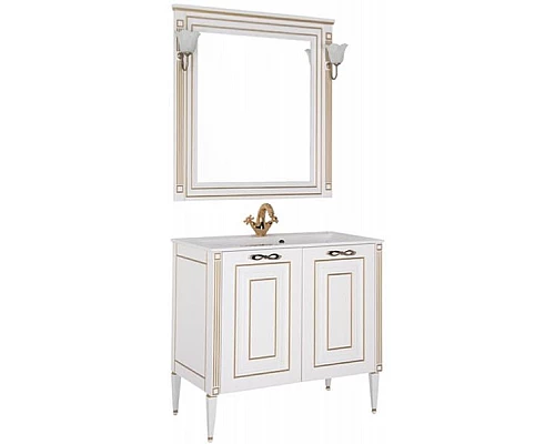 Купить Тумба под раковину Aquanet Паола 90 186116 Белая золото в магазине сантехники Santeh-Crystal.ru